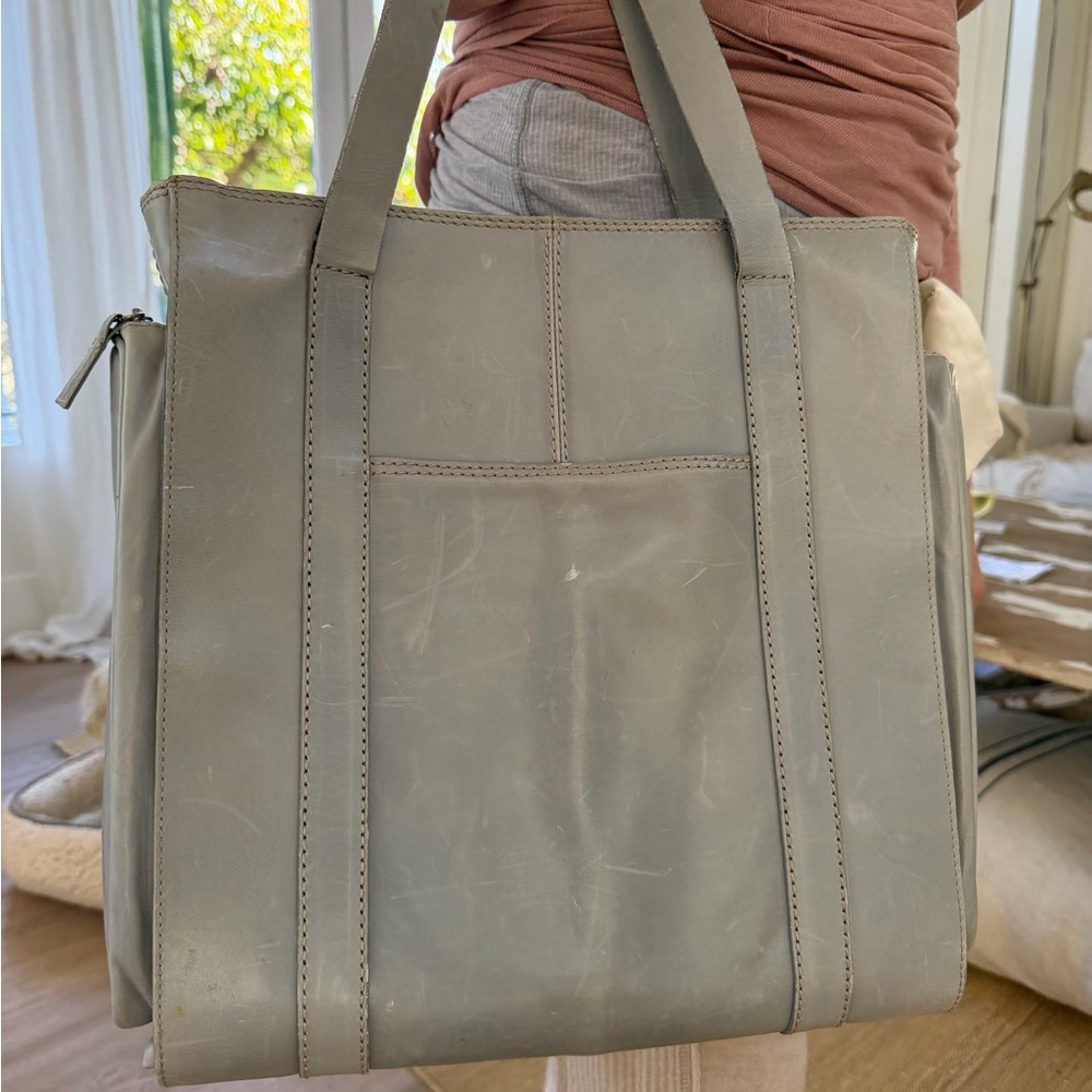 Anthropologie Brand Used Leather Light Blue Gray Tote. 🙏